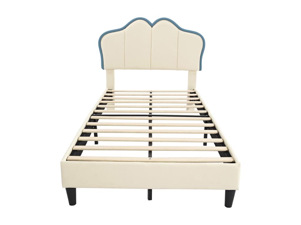 Upholstered bed/Child's bed/Single bed/Teen bed 90x200cm with headboard by Lumenao, stable legs, PU white/blue XYIV58801