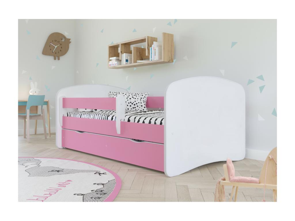 Lumenao pink children's bed with slatted base and removable safety rail - 80x160cm - Drawers - TNDT97066