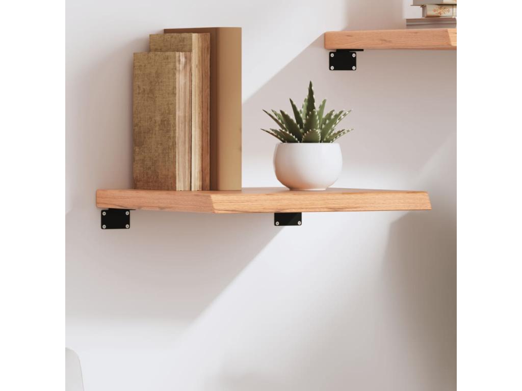 Light brown wall shelf, solid treated oak wood SJUX75085