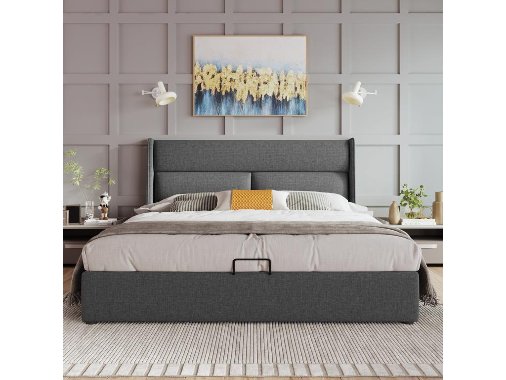 Storage bed 140x200 cm - linen fabric - adjustable headrests - grey color XGEJ05953