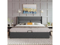 Storage bed 140x200 cm - linen fabric - adjustable headrests - grey color XGEJ05953