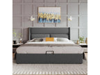 Storage bed 140x200 cm - linen fabric - adjustable headrests - grey color XGEJ05953