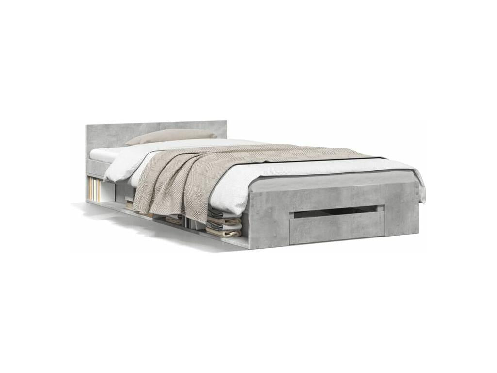 Bed frame and drawer, concrete grey, 90x190 cm, engineered wood, GECM48821