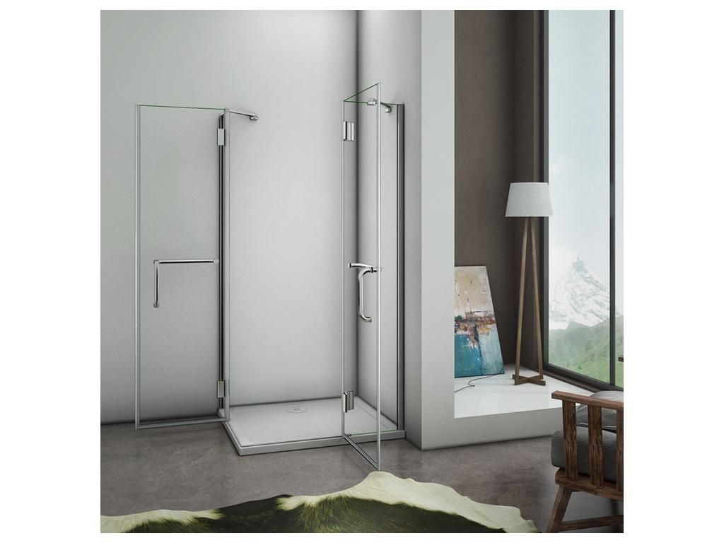 100x90x190cm hinged shower enclosure with 8mm tempered glass door and anti-limescale coating, stainless steel handle GEEL83489