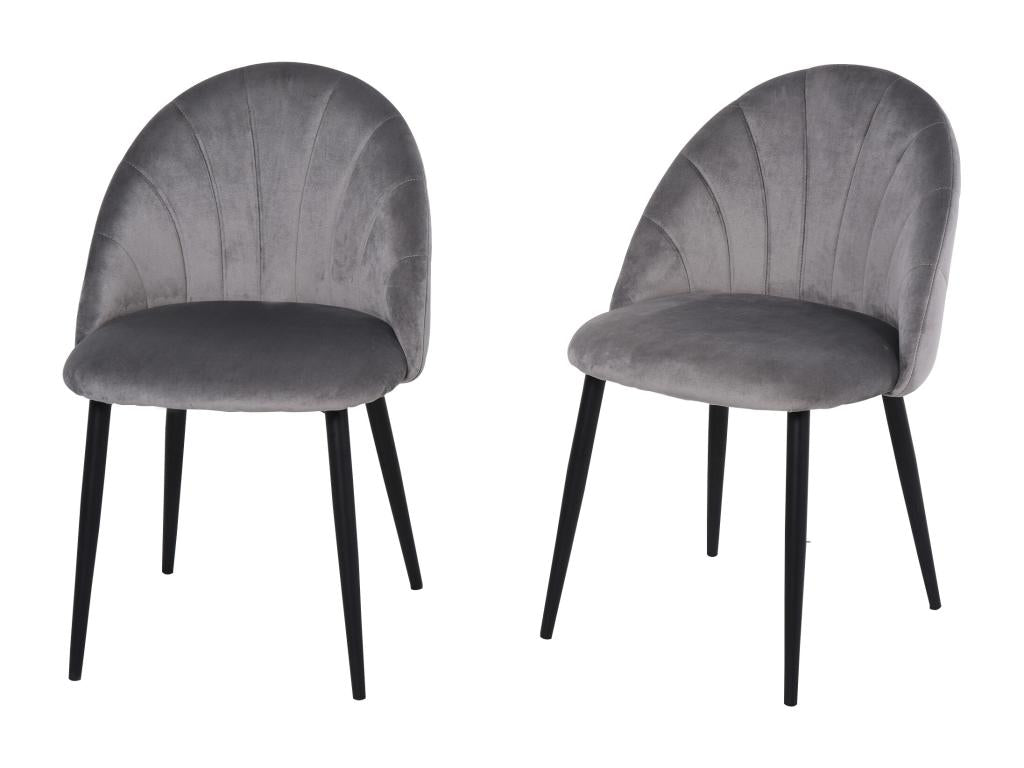 Set of 2 grey velvet chairs with black metal legs, dimensions: 52L x 54W x 79H cm SPAU25207