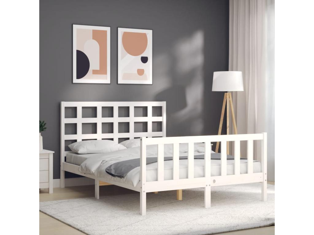 Bed frame with white headboard 140x200 solid wood SPDZ77384