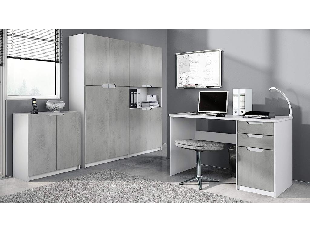 Lumenao SKME65120 Office Furniture Set, Matte White Body/Concrete Effect Fronts