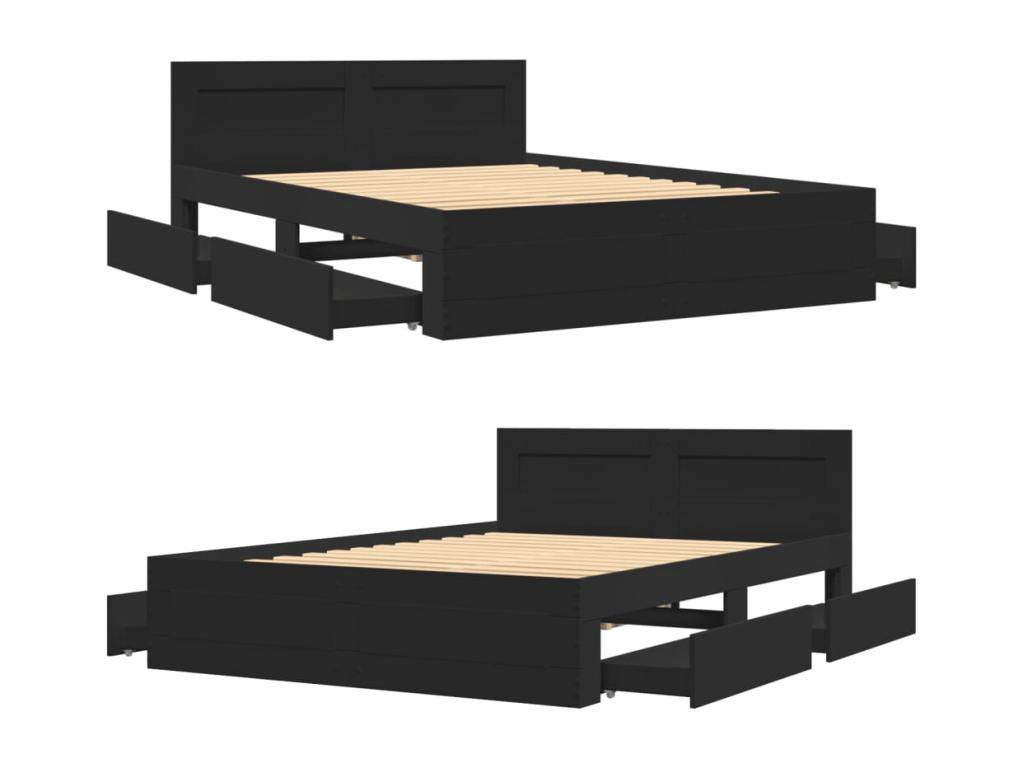 Black bed frame and headboard without mattress, 135x190 cm, IDGV03314