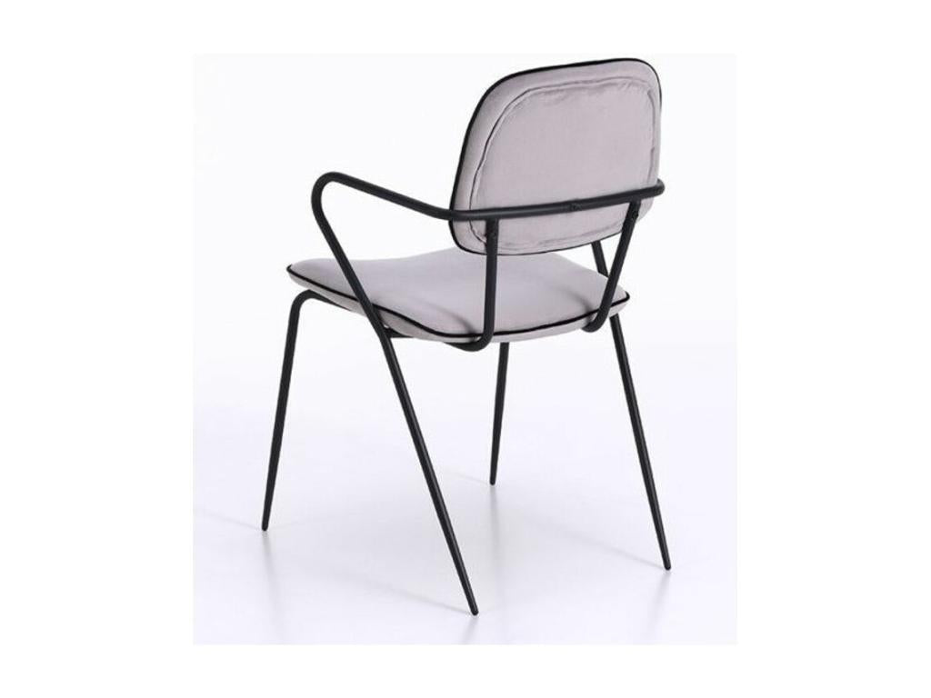 Lumenao chair with light grey velvet armrests and black metal legs - Set of 4 NSMA02101