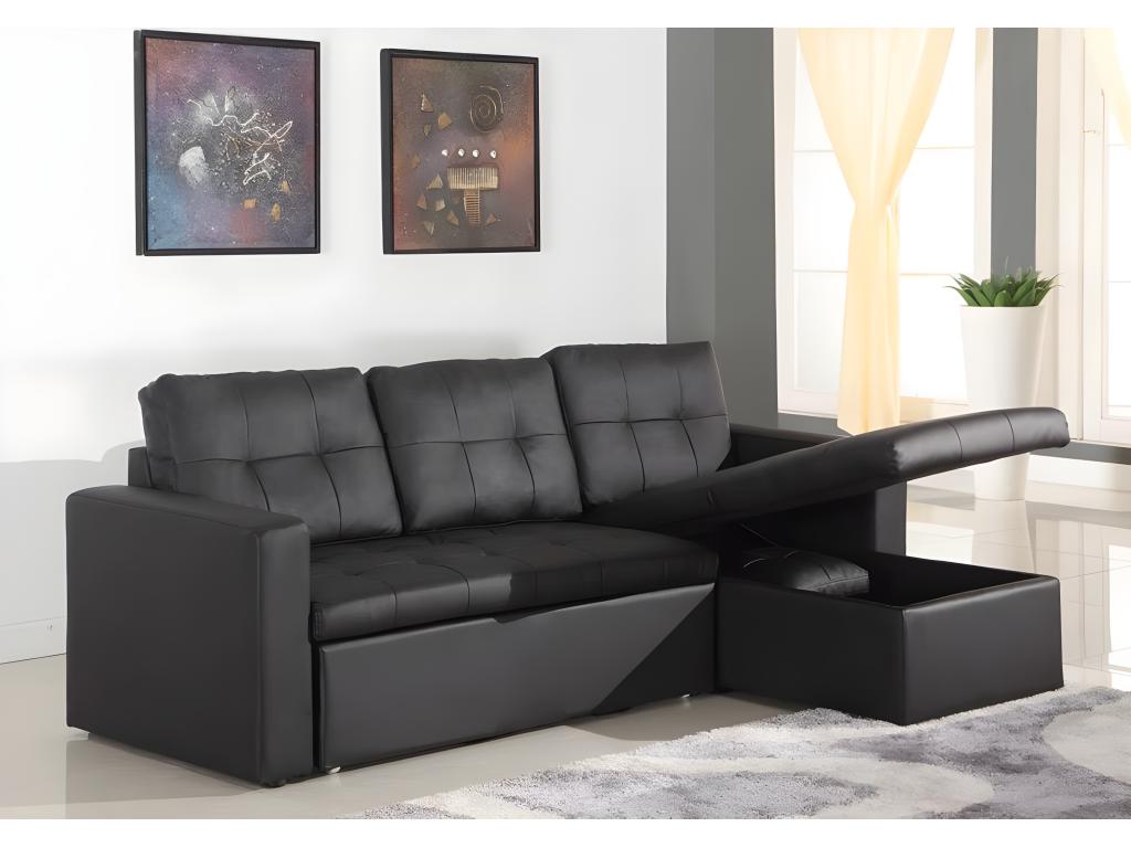 Corto 230cm Black Corner Sofa Bed LHVR43303