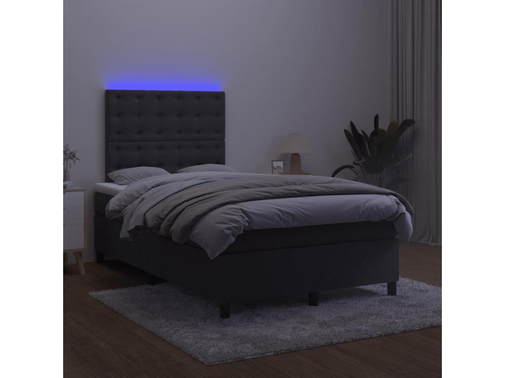 Upholstered bed base with mattress and LED lighting, black, 120x200 cm, velvet, GRGV24383