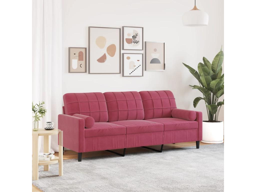 3-seater sofa with burgundy cushions, 180 cm, velvet, SJTE68497