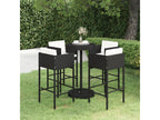5-piece garden bar set and cushions, black woven resin SECV50353