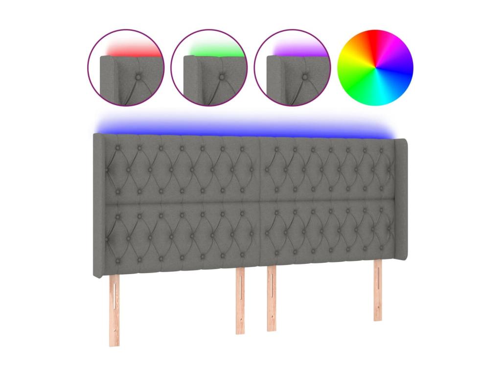 Dark Grey LED Headboard 183x16x118/128 cm Fabric NSEC36270
