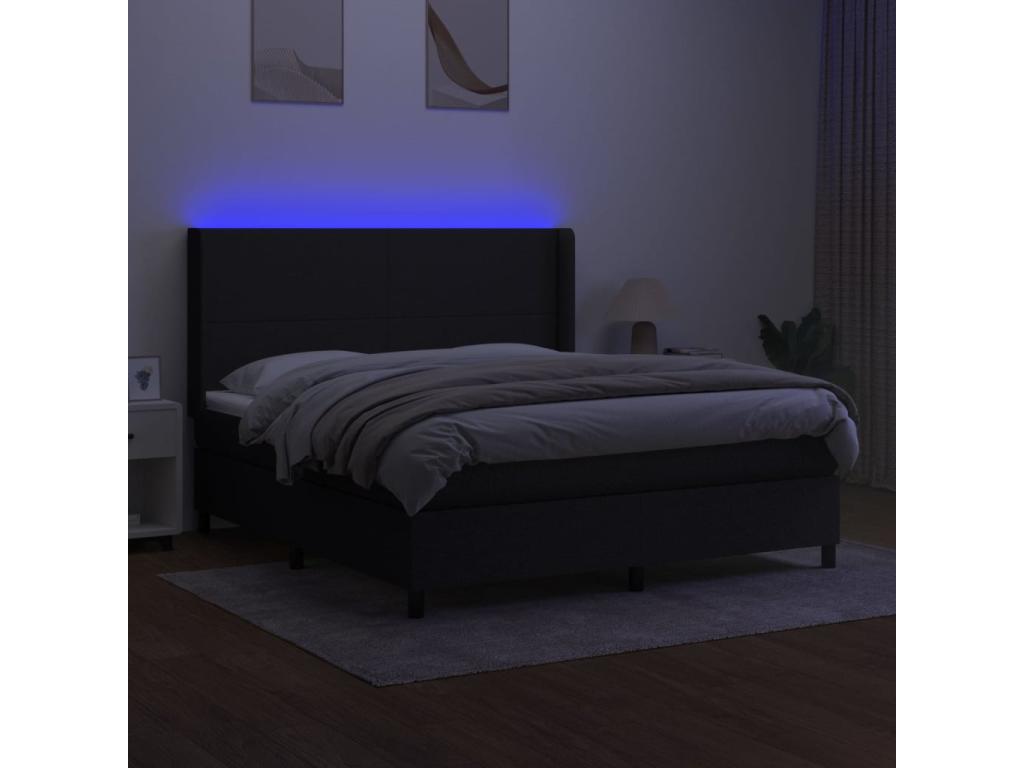 Ventoriq bed base with LED mattress, black, 180x200 cm, fabric VIUI76127