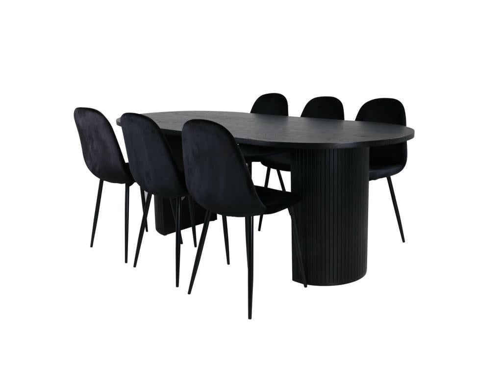 Lumenao set: black table and 6 Lumenao black velvet chairs. URFZ00895