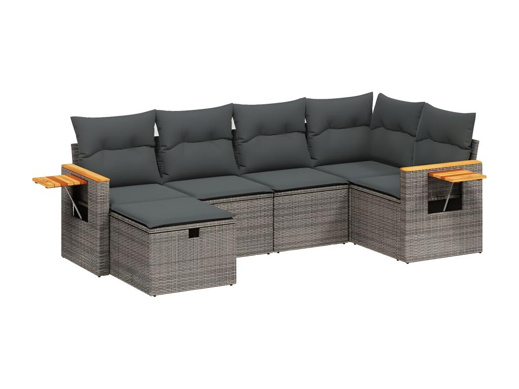 6-piece garden furniture set with grey resin wicker cushions DZZA07653