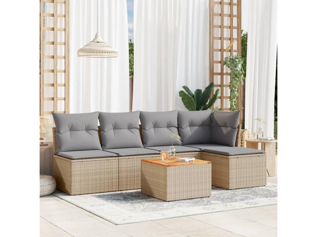 Lumenao 6-piece garden furniture set with cushions, beige woven resin MMTC26679