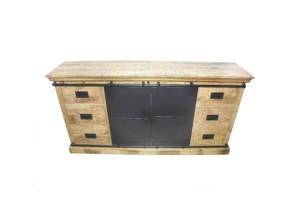 Delhi 2-Door Sliding Buffet with 6 Drawers, Mango Wood and Metal FXPQ72700