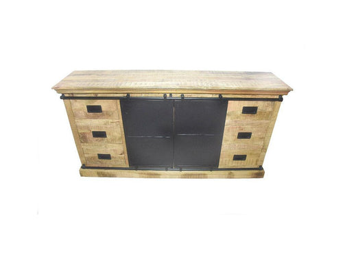 Delhi 2-Door Sliding Buffet with 6 Drawers, Mango Wood and Metal FXPQ72700
