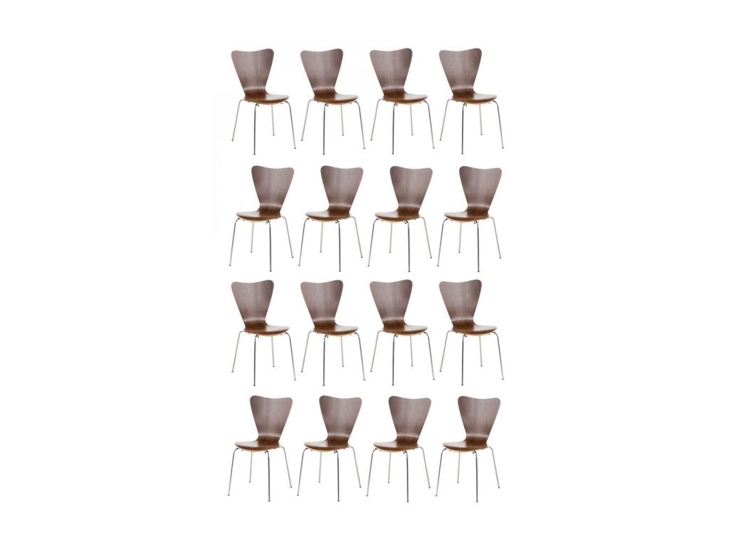 Set of 16 Conference Chairs - Wood / Chrome-Plated Metal - Walnut - Lumenao YPSJ71099
