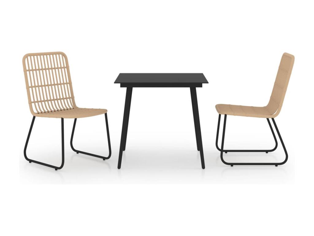 3-Piece Outdoor Dining Set, Wicker Resin and Glass FNCN32163
