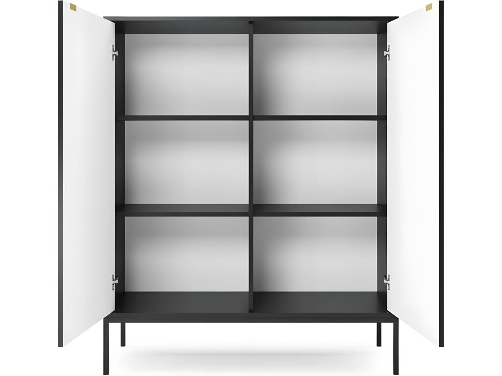 Universal chest of drawers, black, 104x125x39cm, metal legs, 2 grooved doors, Lumenao model ZGYV52230